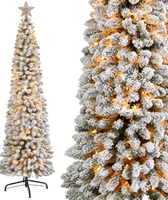 Sapin de Noël d'intérieur floqué en PVC de haute qualité HRFactory Direct, 6,5 pieds, 632 aiguilles, diamètre 28 pouces, 250 lumières LED blanc chaud, métal