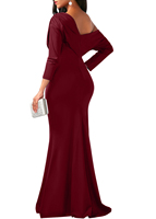 Vestido de Noche Maxi para Mujer al por Mayor, de un Solo Hombro, Manga Larga, Silueta en A, Fruncido, Elegante, con Cintura Imperio y Cola Capilla, para Fiesta Formal