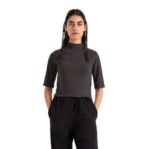 Women's Knitted Turtleneck Crop <b>Top</b> Three Quarter Sleeve Solid Minimalist Style All Seasons Wear Breathable OEM - Product Image 1