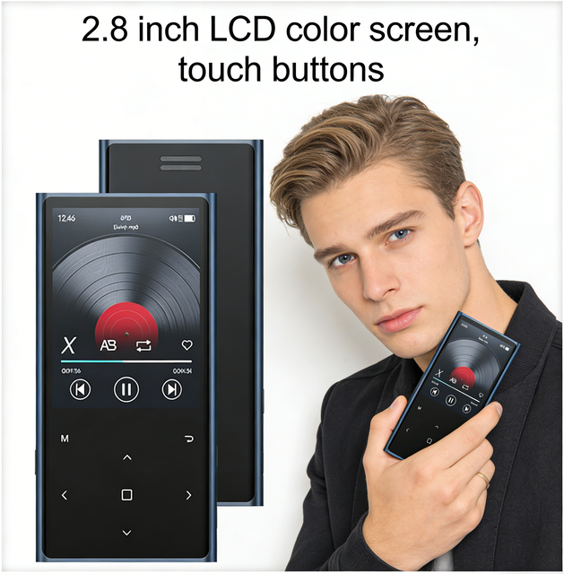 Classic Mini MP3 Player 2.8-inch HD Screen Video E-book Student Walkman FM Radio Sound Recording FLAC/WAV for 5.3 Type-C