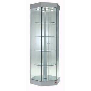 Hz Hexagonal Rotating Showcase 74x188cm Light Grey Tempered Glass 4 Shelves Motorized <b>Display</b> <b>Case</b> - Product Image 1