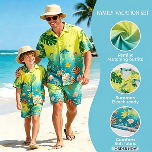 Set coordinato padre-<span class=keywords><strong>figlio</strong></span> personalizzato con stampa a tema barriera corallina, set hawaiano a rapida asciugatura per <span class=keywords><strong>uomo</strong></span> e bambino, set da spiaggia in 2 pezzi. - Product Image 2