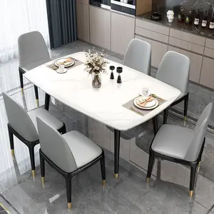 hot sale home restaurant Furniture Light Luxury Dinning Table Marble top sintered stone Dining Table with metal Legs