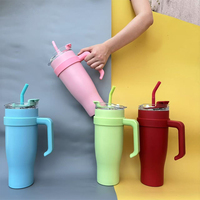 Gobelet isotherme en acier inoxydable de 40 oz avec poignée en PP |   Couvre-boisson écologique 2-en-1 pour boire avec une paille ou une bouche |   Thermique 12-24h |