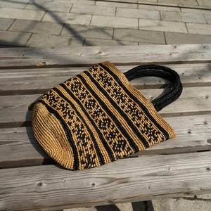 Sac à main de plage pour femmes, tendance été, deux tons, noir, en raphia naturel, sac fourre-tout - Product Image 2
