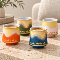 Tasse à café en céramique Porcelaine Route de l'Orge 125ml, tasse à expresso sans anse, motif caravane dorée, glaçure réactive, style bohème rayé pour café