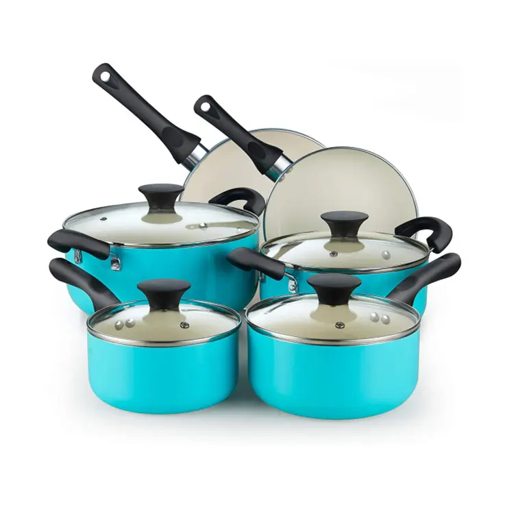 Yongkang factory OEM Ceramic Nonstick Granite Induction Kitchen Cooking Cookware Sets 10 Pcs Pots and Pans Set with Frying Pans