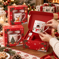 Boîte cadeau de Noël pour tasses à marque privée, avec fenêtre découpée, insert personnalisé, en carton imprimé, pliable