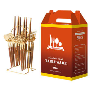 Prêt à expédier 24 pièces ustensiles manche en bambou vaisselle couteau <span class=keywords><strong>fourchette</strong></span> et cuillère ensemble de couverts en acier inoxydable avec support boîte verte - Product Image 4