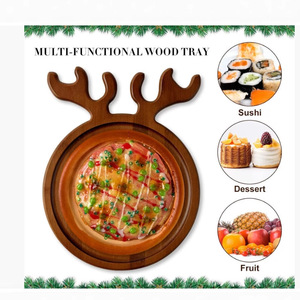 Customized fruit cutting board, creative Christmas reindeer <b>tray</b>, wooden dessert plate, dried fruit plate, afternoon tea plate - Product Image 3