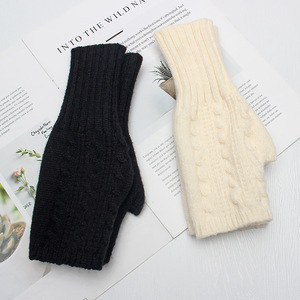 Guantes de medio dedo acrílicos de estilo para mujer, calentadores de muñeca de punto acanalado, mitones para Otoño Invierno, 2017 - Product Image 2