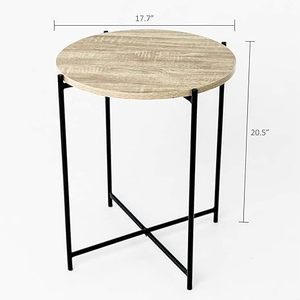 New <b>Round</b> Folding <b>Side</b> <b>Table</b> With Wooden Top and Black Powder Coated Metal Frame Vintage Coffee <b>Table</b> for Living Room Kitchen - Product Image 4