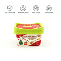 Boîte à pudding carrée en PP avec motif de Noël de qualité supérieure, impression personnalisée OEM ODM pour l'emballage de cadeaux de desserts de Noël