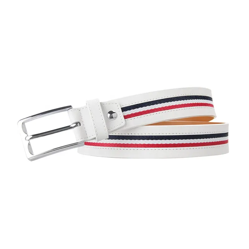 Custom Chrome Buckle Big and Tall White Mens Canvas Golf Club Belts