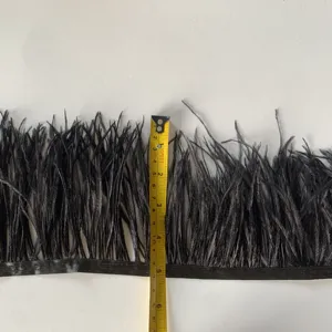HS-48 Grosir Bulu Burung Unta dengan Pemangkasan Fringe Hitam Panjang Baju Bulu Boa 7-13Cm Ostrich Fringe