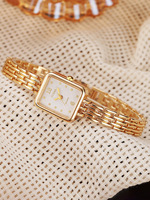 2 Buah - Jam Tangan Kotak Kecil Bergaya Vintage Prancis untuk Wanita + Set Gelang. Jam Tangan Quartz.