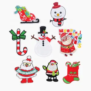 Embroidered Labels Cheap Custom Christmas Cute Logo Embroidery Badges Iron On Patches for Clothing