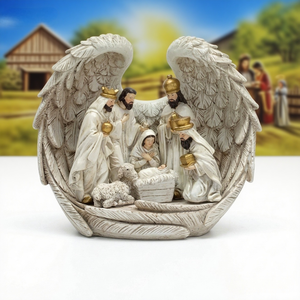 Juego de Natividad con Alas de Ángel Guardián y Sagrada Familia, Escena de Nacimiento de Resina de 11 Piezas, Decoración Religiosa para Mesa - Product Image 4