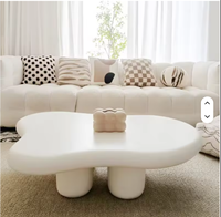 Ensemble de tables basses modernes pour la maison, couleur crème, design en forme de nuage ondulé, table centrale pour le salon
