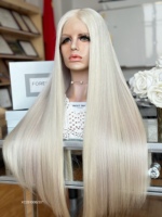 Perruque en cheveux humains casher SHY, avec dessus en dentelle, couleur blond platine, nœuds doux, aspect naturel, sur mesure