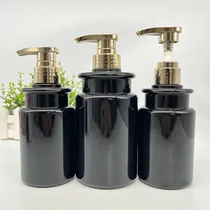 High end luxury black Hair conditioner bottle shampoo bottle with gold pump 500ml 300ml with new brand