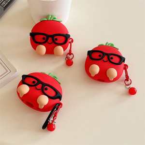 Étui mignon en forme de tomate 3D, housse de protection en silicone souple avec breloque cerise, compatible avec les étuis <span class=keywords><strong>AirPod</strong></span> 1/2/3/4/Pro/Pro 2/Pro 3 - Product Image 2