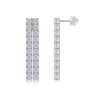 Boucles d'oreilles pendantes en argent sterling 925 avec double rangée de moissanite pour femme, barre verticale longue, couleur D, pureté VVS1