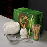 Bol à matcha en céramique et fouet mélangeur Chasen, design moderne et simple, ensemble à thé