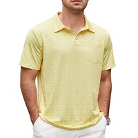 Polo de Golf para Hombre, Corte Ajustado, Secado Rápido, Estampado, Transpirable, Tejido Elástico en 4 Direcciones, Absorbe la Humedad, Bolsillo en el Pecho, Diseño con Ventilación Lateral