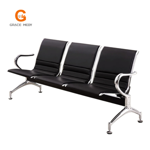 Chaise d'attente d'hôpital moderne en acier inoxydable à trois places pliable multifonction avec rangée de repose-poignets pour perfusion et accoudoir central - Product Image 1