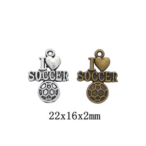 Dijes con Forma de Balón de Fútbol para la Creación de Joyas, Colgantes de Aleación de 22x16x2mm, Bronce Antiguo, Plata Antigua - Product Image 1