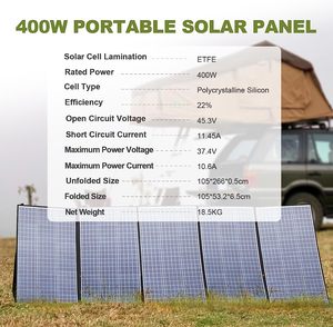 ชุดโซลาร์เซลล์พกพา 400W กันน้ำ IP67 แบบพับได้ พร้อมเอาต์พุต MC-4 37.4V สำหรับใช้งานกลางแจ้ง - Product Image 4