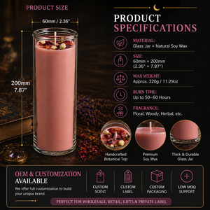 Lilin Aromaterapi Botani Kustom dalam Stoples Kaca Tinggi dengan Bunga Kering, Aroma Geranium Bambu Sweet Dream untuk Hadiah Rumah dan Eceran - Product Image 6
