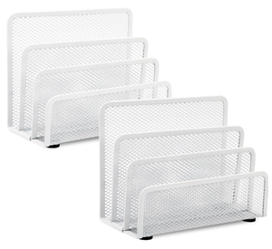 Desk Mail <b>Organizer</b> <b>File</b> Holder Letter Sorter with 3 Vertical Upright Metal Mesh Paper <b>Organizer</b> for Home Office Desktop White - Product Image 1