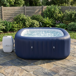 Bain à remous gonflable neuf, portable, bleu, avec pompe électrique, pour 4 personnes, design léger, garantie de 3 ans - Product Image 2