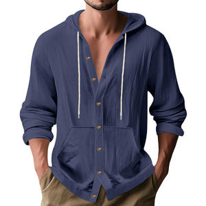 Chemise à manches longues à capuche en lin pour hommes, coupe ample, respirante, décontractée, pour la plage, printemps et automne - Product Image 5