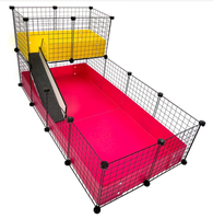 Grande cage pour cochon d'Inde 2x4 avec espace supérieur 2x1 - Design de luxe, plateau en plastique, fermeture à bouton