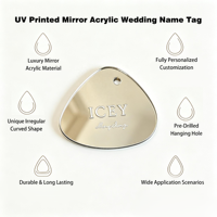 Étiquette nominative de mariage en acrylique miroir de luxe imprimée UV, forme irrégulière personnalisée, marque-place pour invités, idéale pour anniversaires et mariages
