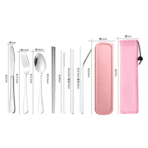 Portable Stainless Steel Flatware <strong>Set</strong> 7-piece <strong>Spoon</strong> <strong>Fork</strong> <strong>Knife</strong> Chopsticks Straw Brush Camping Travel Cutlery <strong>Set</strong> with Case - Product Image 6