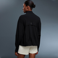 Femmes à manches longues fermeture éclair col montant veste de sport lâche coupe-vent athlétique Fitness vêtements pour Gym Yoga course en plein air