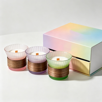 Tasse en verre côtelé givré multicolore avec couvercle à clipser, résistante à la chaleur, pour la fabrication de bougies, les cérémonies et l'usage quotidien