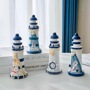 Faro de Madera con Temática Oceánica de 15 cm, Azul y Blanco, Decoración de Escritorio, Tema Natural, Accesorio para Fotos - Product Image 3