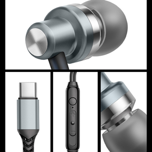 Auricular con cable USB tipo C Metal Super Bass Estéreo Música HIFI Auriculares deportivos con micrófono Bajo para auriculares - Product Image 3