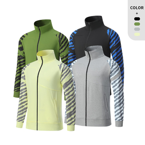 Ensemble de survêtement pour homme à col montant, veste zippée intégrale à manches à rayures zébrées et pantalon de jogging uni, logo personnalisé, entraînement sportif - Product Image 3