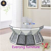 Table basse en miroir Offre Spéciale Crushed Diamond avec table d'appoint RGB Lights pour salon en gros