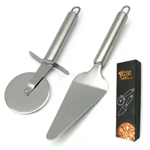 Hot Sale 2pcs Sharp Stainless Steel Pizza Cutter Wheel Pizza Server Set for Pizza, Pies, Dough Cookies and Waffles