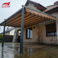 Pergola en aluminium moderne et minimaliste avec auvent en tissu, capteur de pluie et de vent, aménagement personnalisable pour restaurants et cafés en extérieur (vente en gros)