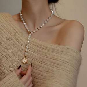 50cm Super Exquisite Camellia Fritillaria Potato Shape AAA Grade Edison Pearl Gold Plated Trendy Women's <strong>Long</strong> <strong>Necklace</strong> - Product Image 2