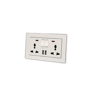 Abuk <span class=keywords><strong>Alimentation</strong></span> en gros Interrupteur de lumière 2 groupes blanc Panneau Pc universel Double 5 broches Interrupteur électrique mural prise avec 2 Usb - Product Image 2