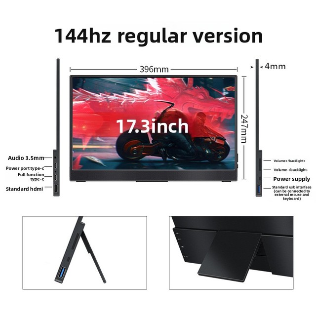 17.3 Inch LCD IPS Panel Portable Monitor Series 2K FHD USB C Interface LED Screen for Gaming Work Extend Monitors